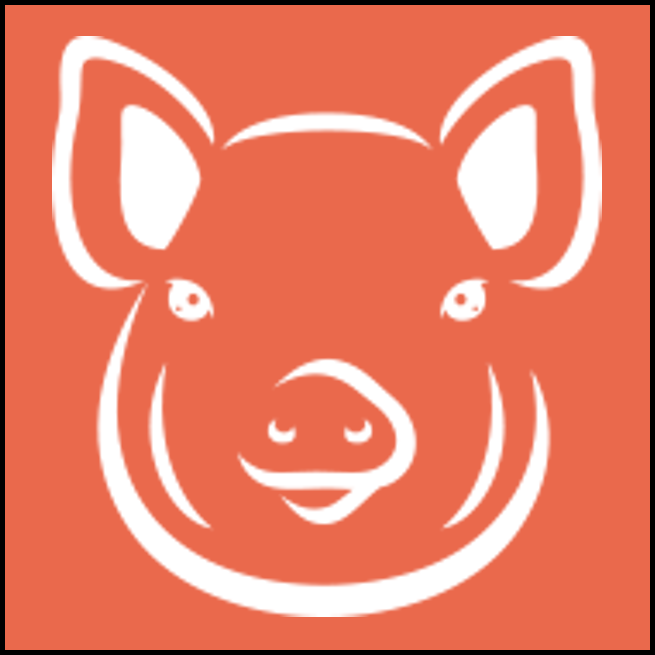 Gezeichneter Schweinekopf mit weißen Konturen auf hellrotem Hintergrund